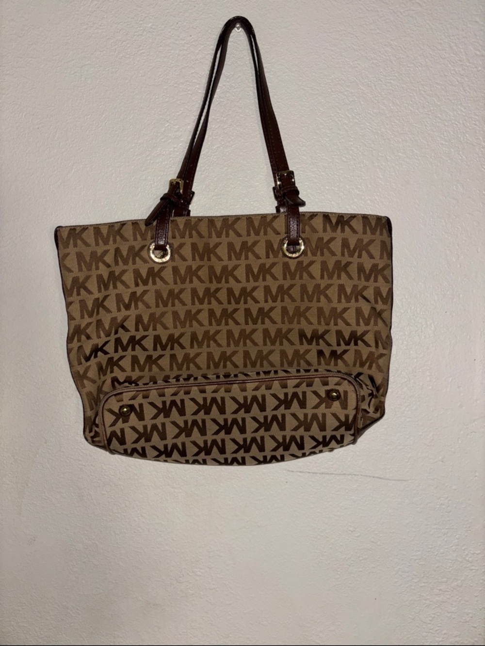 Michael Kors Brown and Tan MK Logo Tote